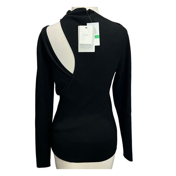 A.L.C. Addison Top Women L Black Luxe Ribbed Knit Asymmetric Cut Out Stretch NEW - Picture 6 of 11
